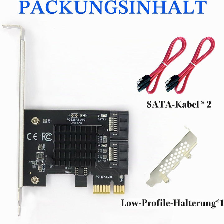 PCI-E zu SATA3.0 Erweiterungskarte 2 Ports, PCIe SATA III 6Gbps Max Speed Controller Karten für PCI-