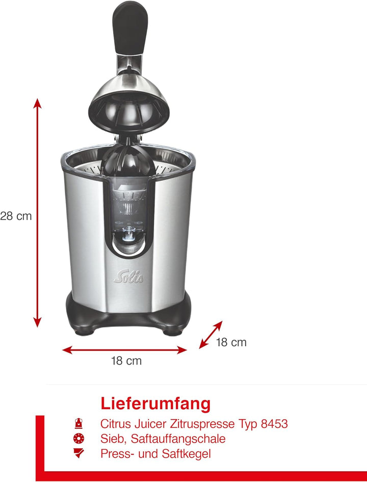 Solis Citrus Juicer 8453 Zitruspresse Elektrisch - Zitronenpresse - Orangenpresse - Einfache Startau