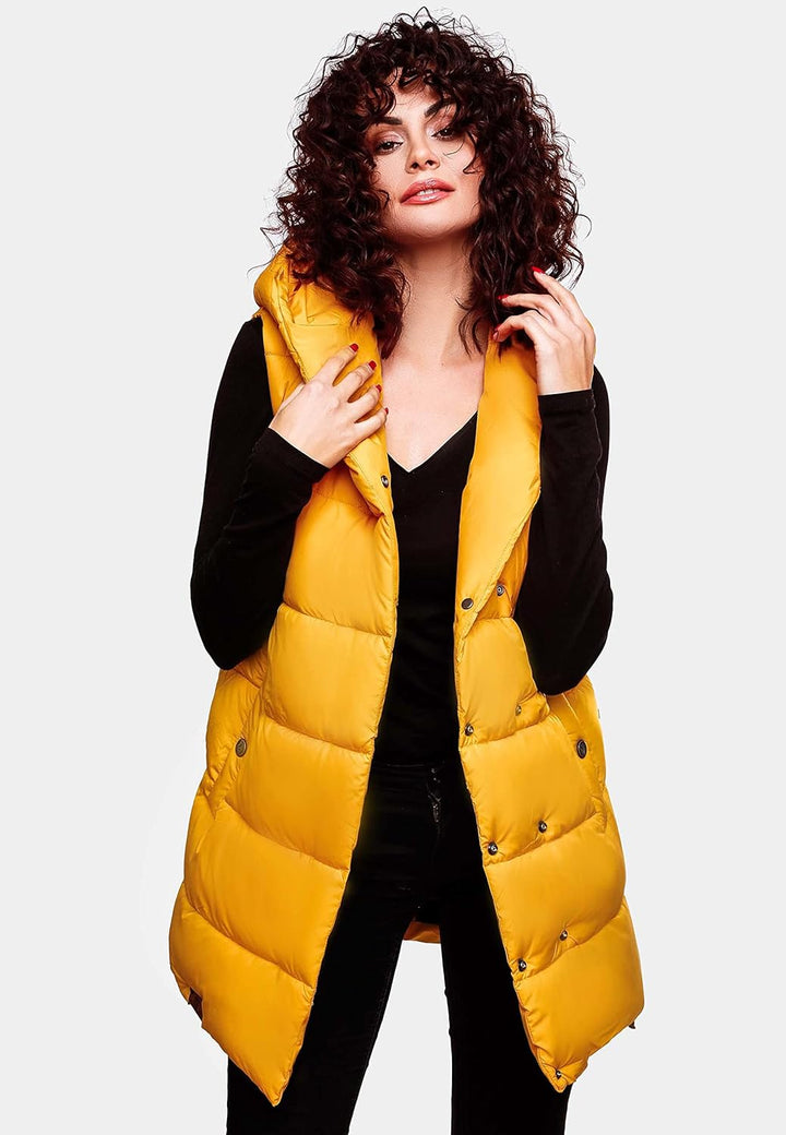Navahoo warme Damen Winter Steppweste lang mit Kapuze Madilynaa XS-XXL XL Gelb, XL Gelb