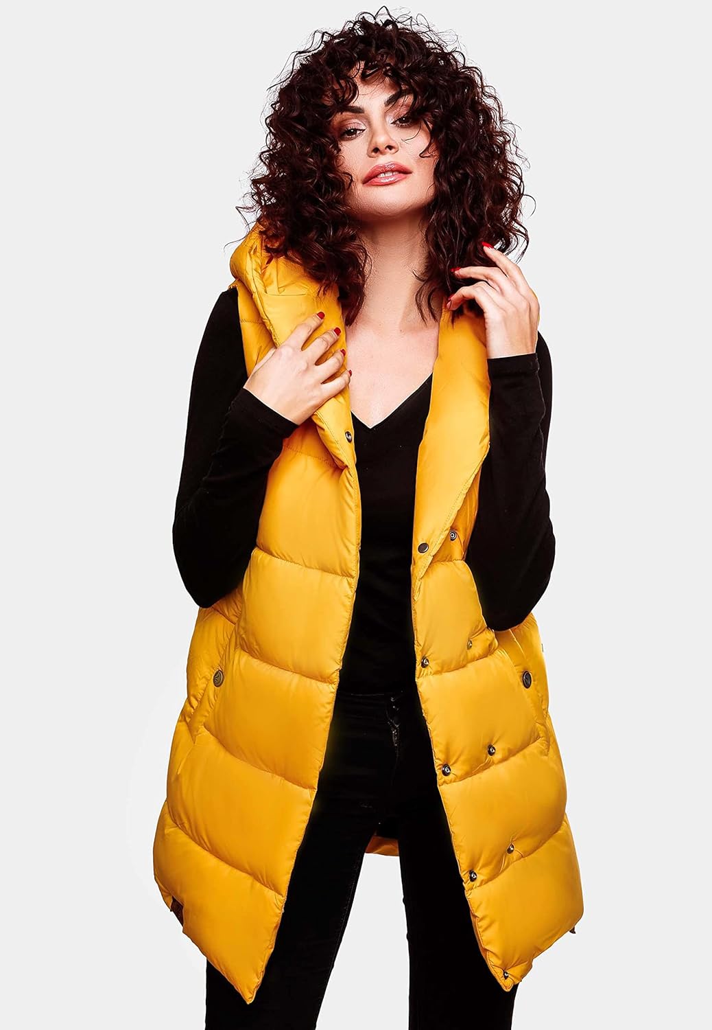 Navahoo warme Damen Winter Steppweste lang mit Kapuze Madilynaa XS-XXL XS Gelb, XS Gelb
