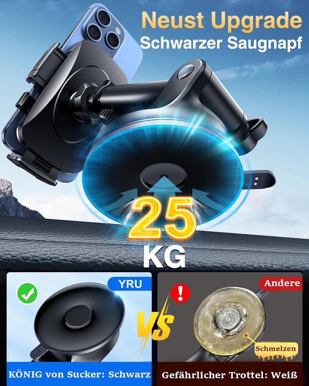 【2026 Militär-Klasse】Handyhalterung Auto Upgrade【Stärkst Saugnapf &amp; Lüftungsclip】Handy Halterung Aut