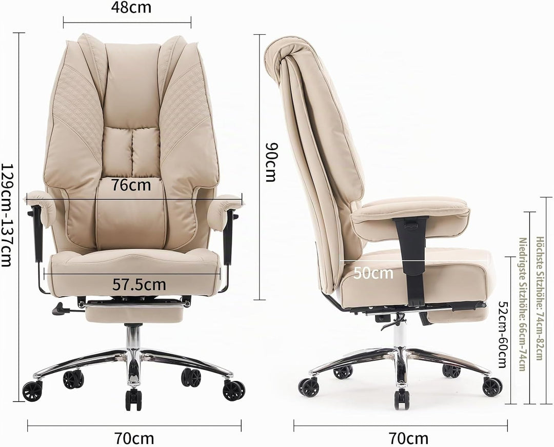 Bürostuhl Ergonomisch, Chefsessel mit Hoher Rückenlehne, Verstellbaren Armlehnen und Breitem Sitz, P