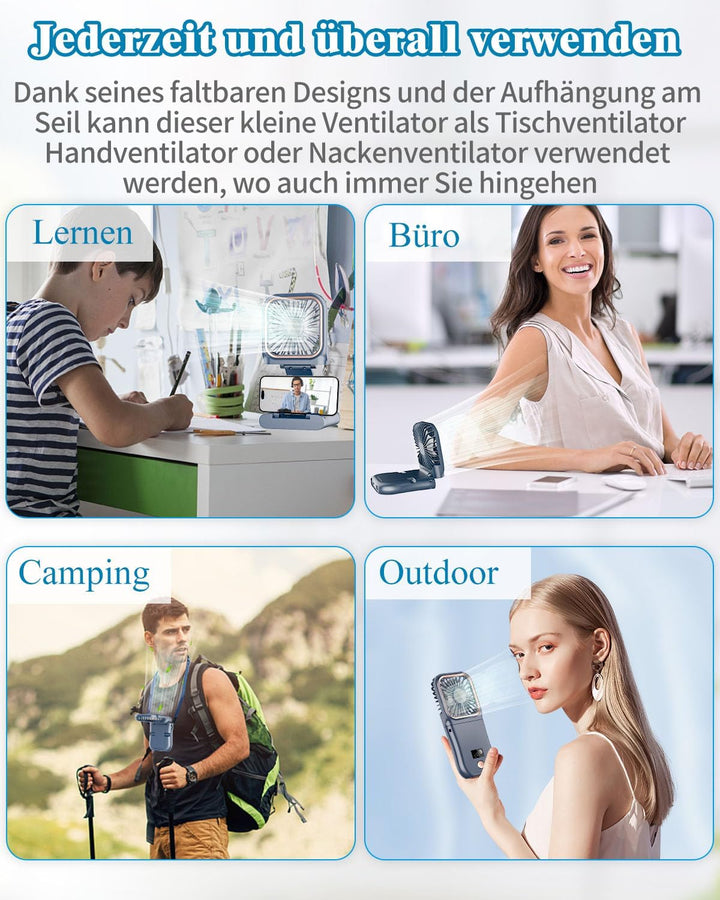 DDKJ Handventilator, Tragbarer Mini Ventilator Hand, 3 Geschwindigkeiten Portable Fan Klein (180°sch