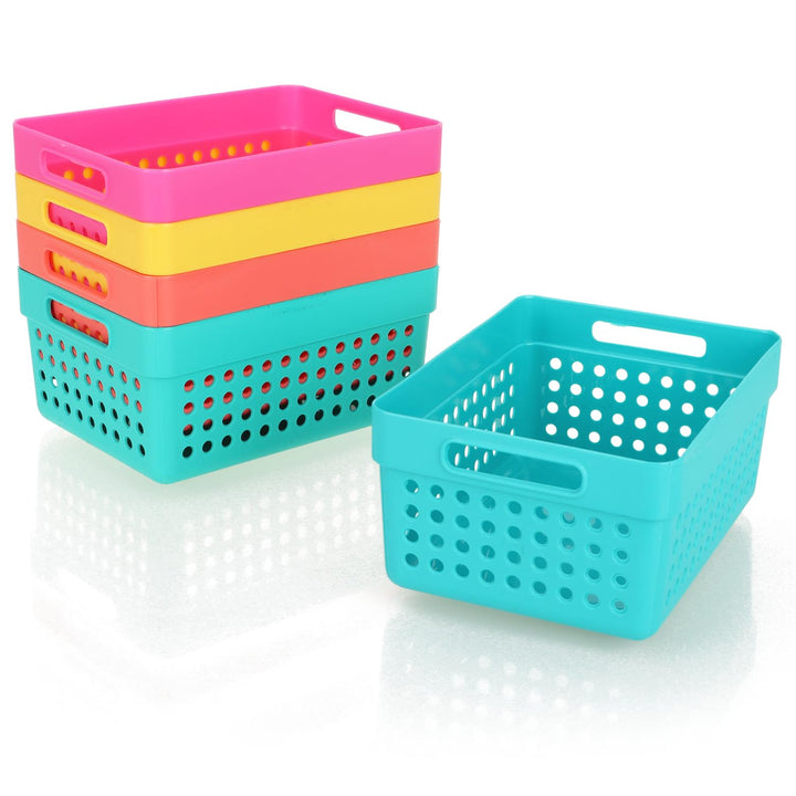 com-four® 5x Aufbewahrungskorb - Deko-Körbe mit Seitengriffen - Kunststoffboxen für Kosmetik, Spielz