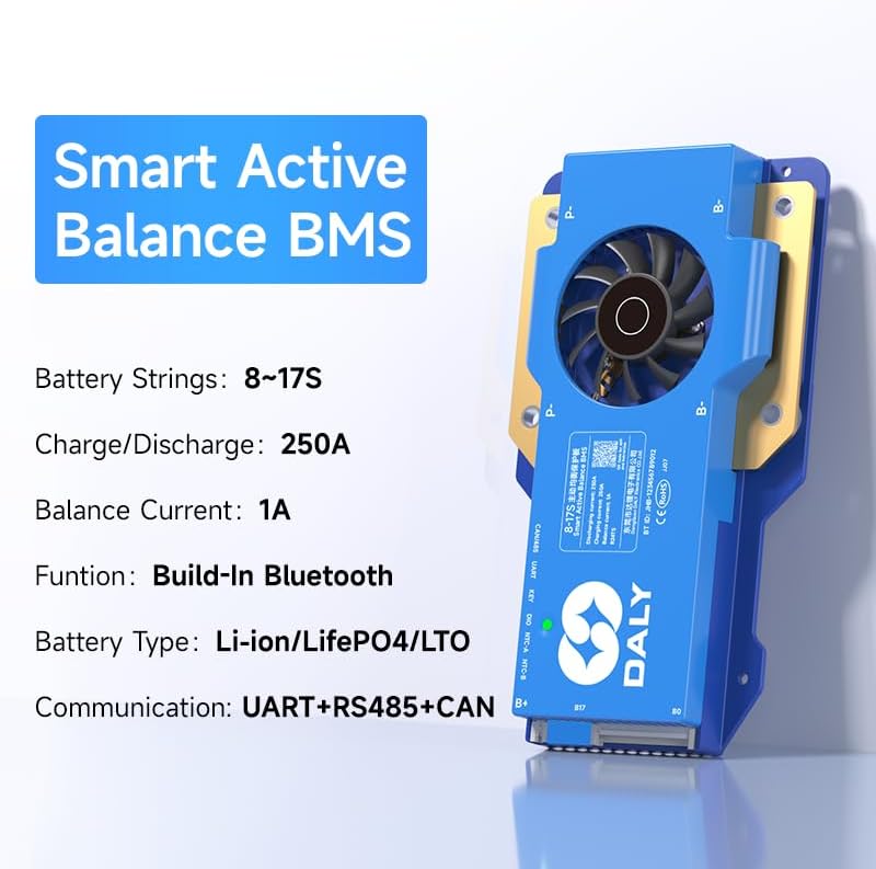 DALY Smart Active Balance BMS 250A 24V-60V 8S-17S Integriertes Bluetooth mit RS485 CAN PCB Batteries