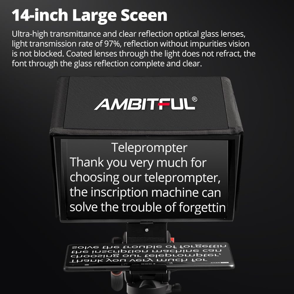 Ambitful T14Pro Teleprompter für Kamera, iPad, Android-Tablet, Smartphone, App-Steuerung/keine Monta