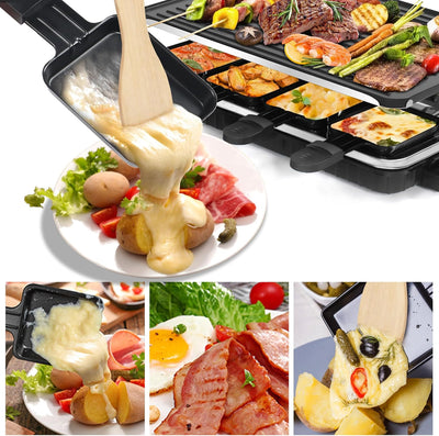 HengBO Raclette Pfännchen Set 4 Stück Mini Antihaftbeschichtet Raclette Pfännchen Ersatz mit 4 Holz