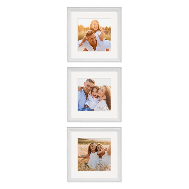 PHOTOLINI Bilderrahmen-Set 20x20 cm Holz Weiss Landhaus-Stil, 3er Set Holz-Rahmen, Made in Germany,