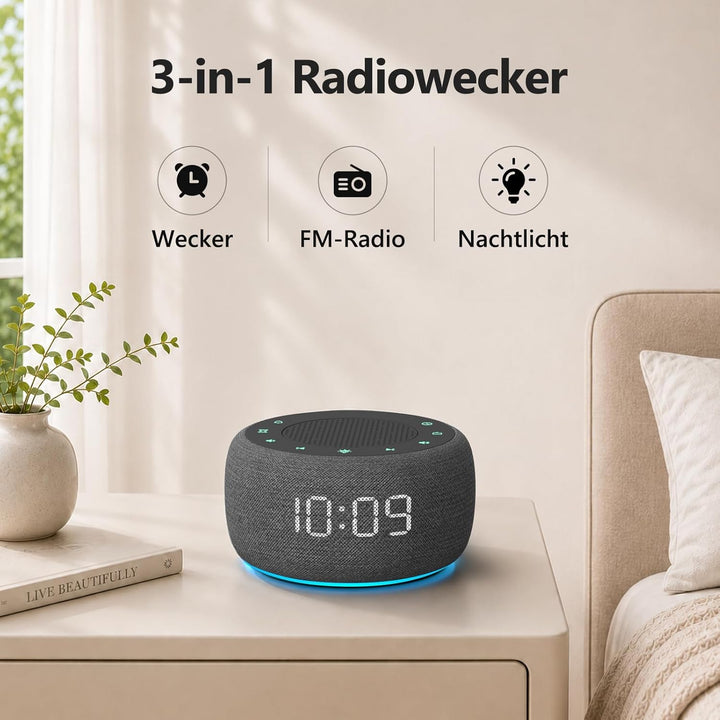 Buffbee Digitaler Radiowecker für das Schlafzimmer - 7-farbiges Nachtlicht, High-Fidelity-Klangquali