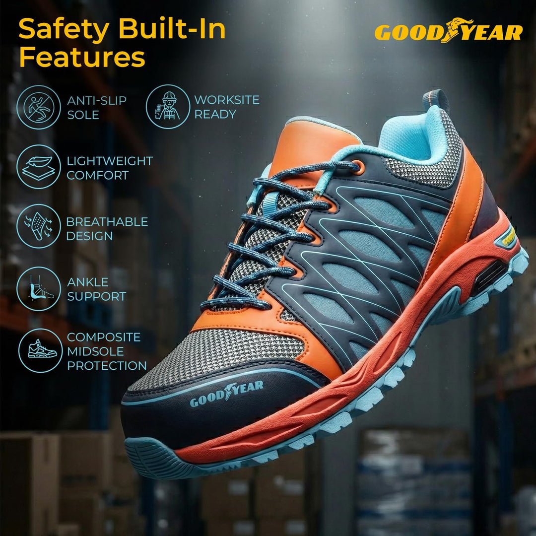 Goodyear Herren metallfreie Arbeitssicherheitsschuhe, Orange Blau, 45 EU Orangeblau 45 EU, Orangebla