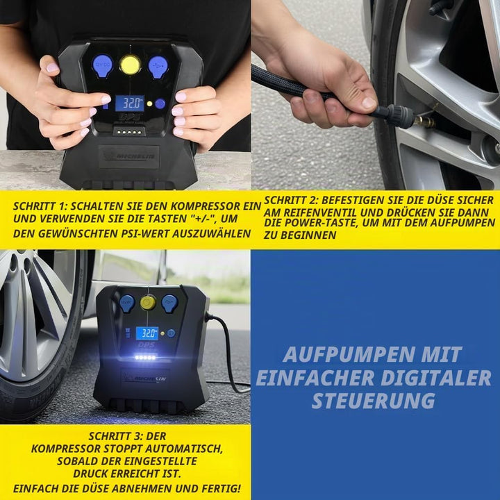 MICHELIN 62003 Luftkompressor 12v fürs Auto | Programmierbar und Digital | Reifendruck Luft Kompress