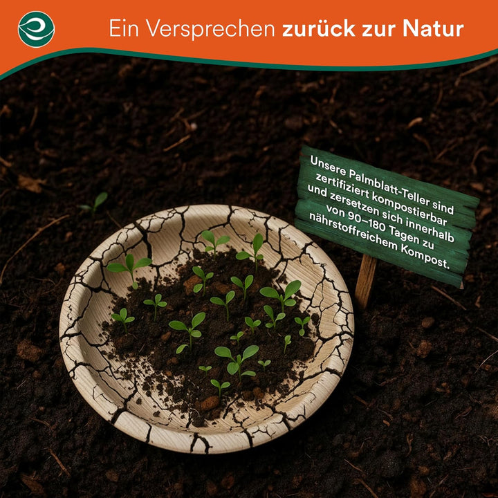 ECO SOUL runde Palmblatt Teller 25 Cm (10 Zoll) (200 Stück) | 100% kompostierbar &amp; stabil | Bio Einw