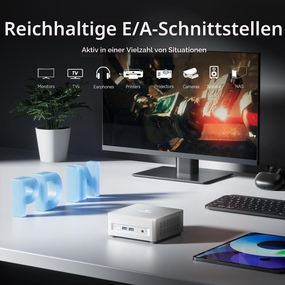 MINIS FORUM UM750L Slim Mini PC, AMD Ryzen 5 7545U Mini Computer (6C/12T, bis zu 4,9 GHz), 16 GB LPD