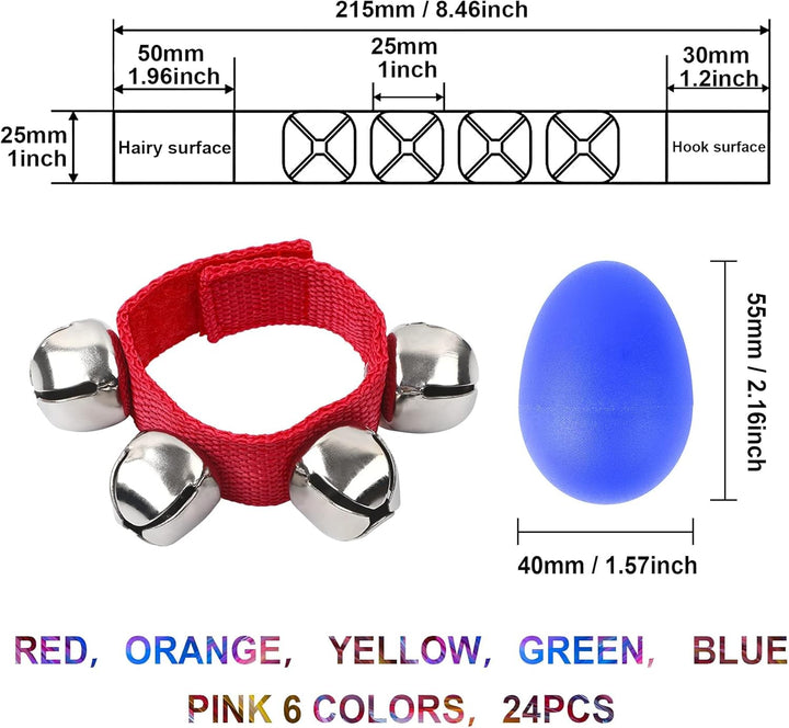 Augshy 24 Stück Shaker Musikinstrumente für Kinder, 12 Stück Eier-Shaker und 12 Stück Handgelenk Han