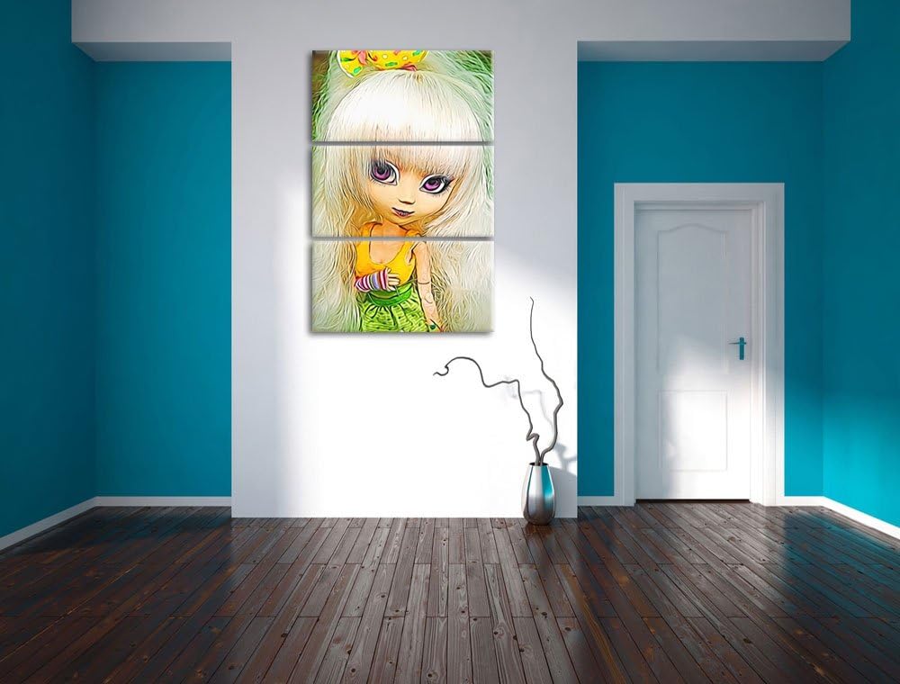 Pullip-Püppchen im 70er-Jahre-Stil NewArt 3-Teiler Leinwandbild 120x80 Bild auf Leinwand, XXL riesig