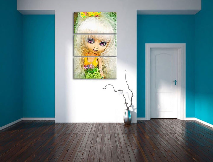 Pullip-Püppchen im 70er-Jahre-Stil NewArt 3-Teiler Leinwandbild 120x80 Bild auf Leinwand, XXL riesig