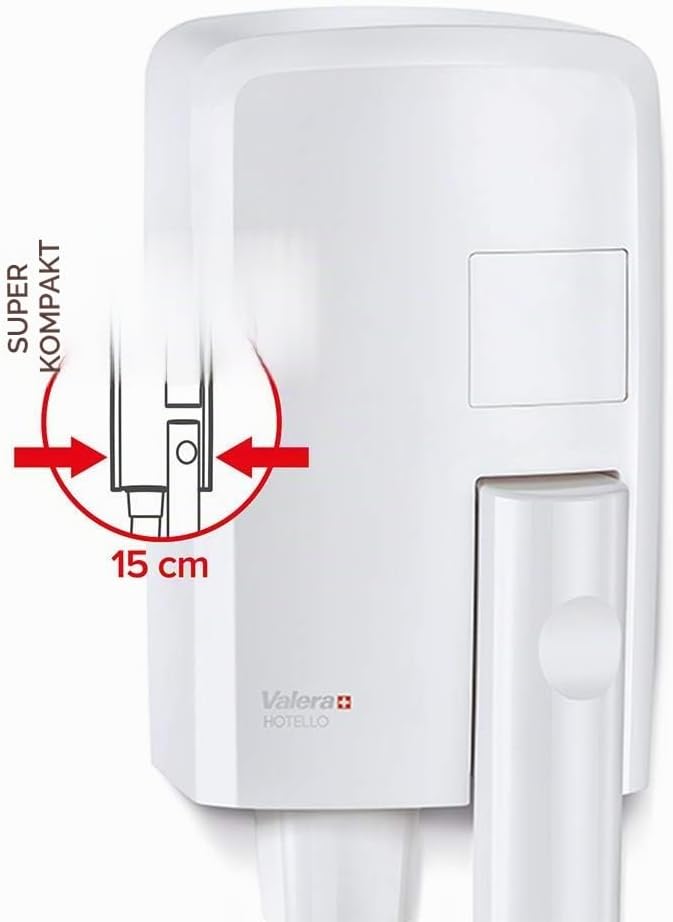 Valera Hotello Wandhaartrockner mit Schlauch, kompakt und kraftvoll, 1200 Watt, Farbe Weiss, Weiss