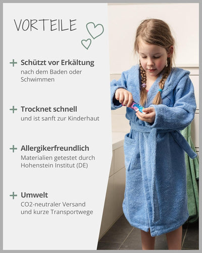 ULLENBOOM Bademantel Kinder, Frottee aus 100% Baumwolle (OEKO-TEX zertifiziert), Made in EU - Badeha