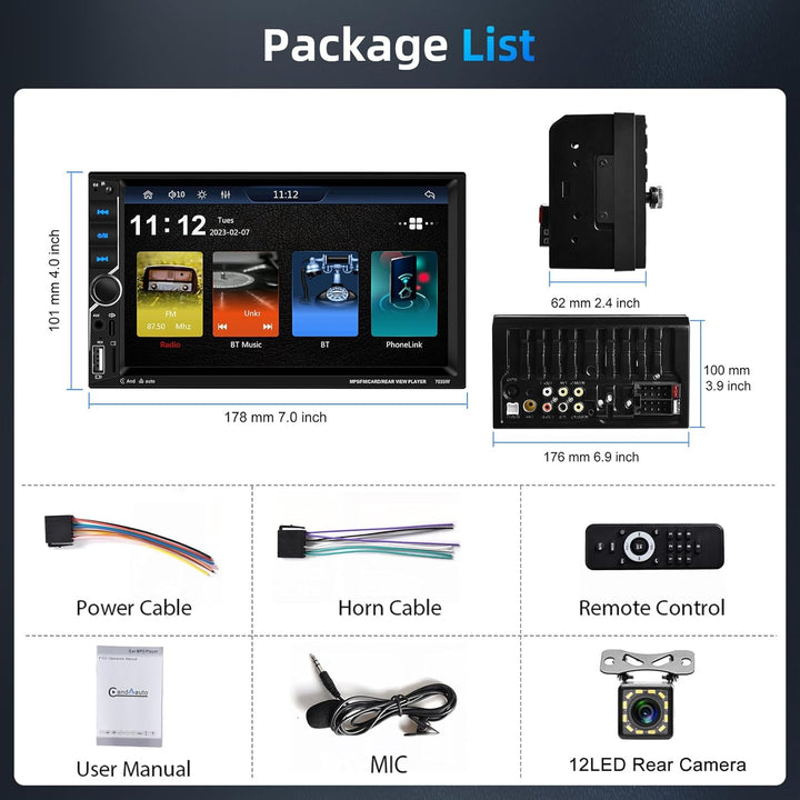 2 Din Carplay Car Stereo Bluetooth 5.1, 7 Zoll HD Touchscreen Autoradio Android Auto, Unterstützung