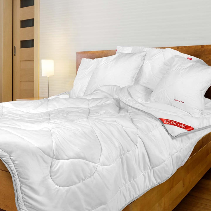 EDANTI Allergikerfreundliches Besticktes Silikon-Steppbett 200x220 cm + 2 Kissen 70x80 cm