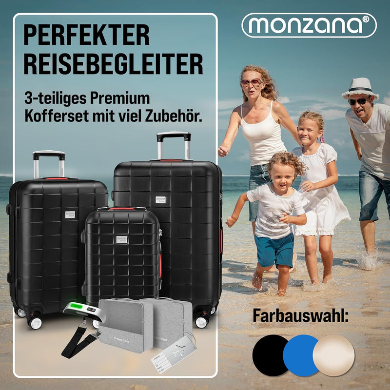 MONZANA® 3tlg. Kofferset TSA Schloss Organizer Kofferwaage Gurt Gel-Griffe Zwillingsrollen Standfüss