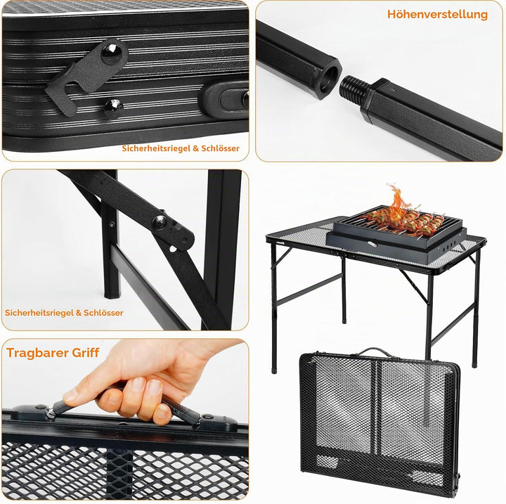 E EASTSTORM Campingtisch Klappbar 90×60cm，Gartentisch，Grilltisch mit Metallgitterplatte，Leicht und T