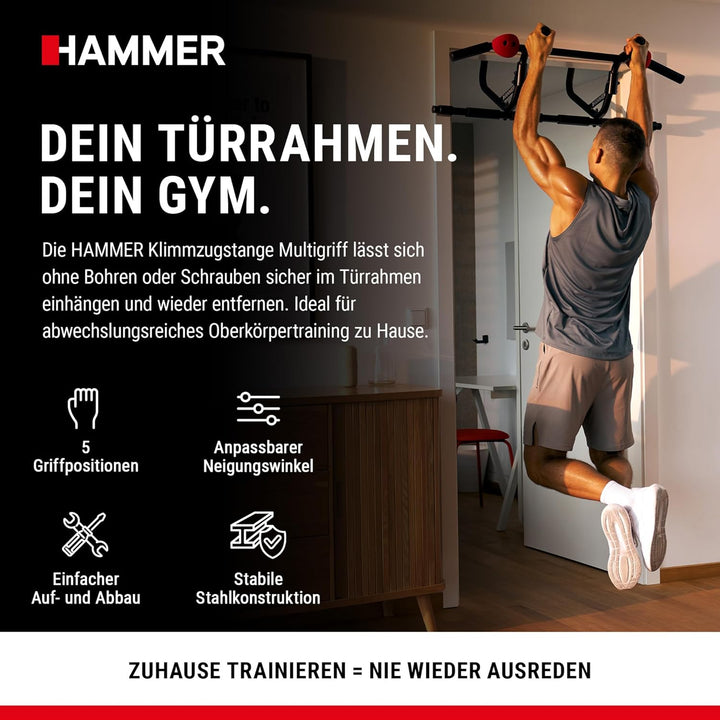 HAMMER Klimmzugstange Multigriff, einfaches Einhängen, 5 Griffmöglichkeiten, integrierte Bouldergrif