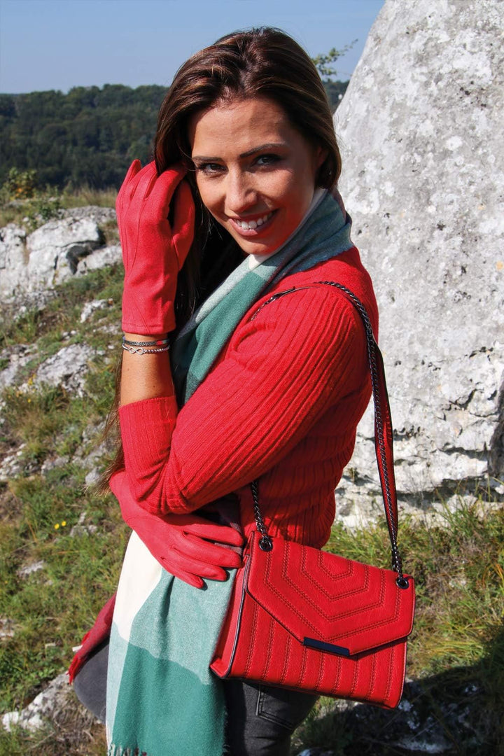 styleBREAKER Damen Umhängetasche mit Ziernähten und Kette, Schultertasche, Handtasche, Tasche 020123