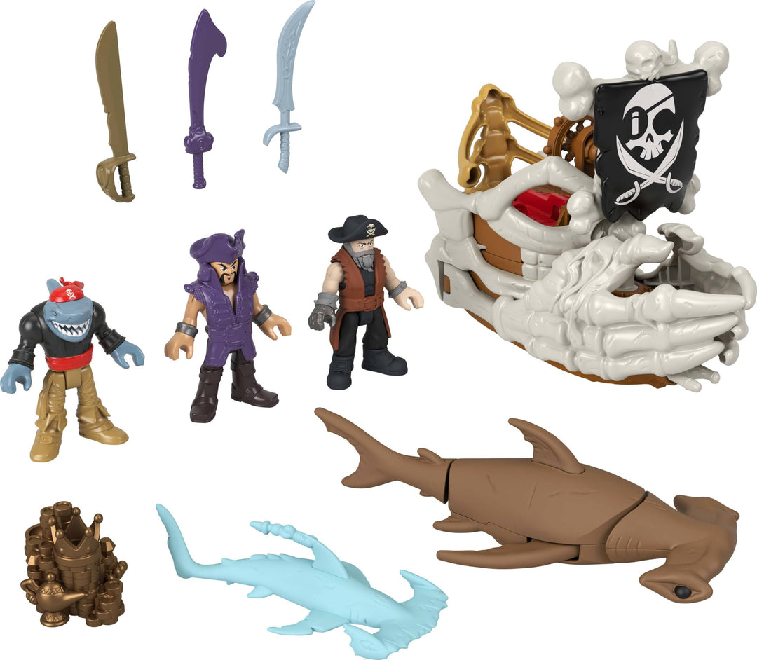Fisher-Price Imaginext Billy Bones Piraten-Bundle-Spielset mit 3 Actionfiguren, einem Spielzeugboot