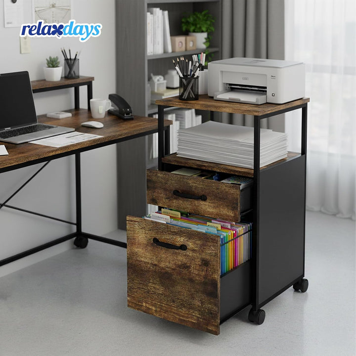 Relaxdays Rollcontainer, 2 Schubladen, Hängeregister, Industrial-Design, HBT: 66,5x42x44 cm, Aktensc