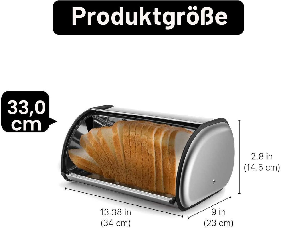 Bemodst Brotkasten, 304 Edelstahl Grauer Brotkasten für die Küche Langanhaltende Frische und Mückenr