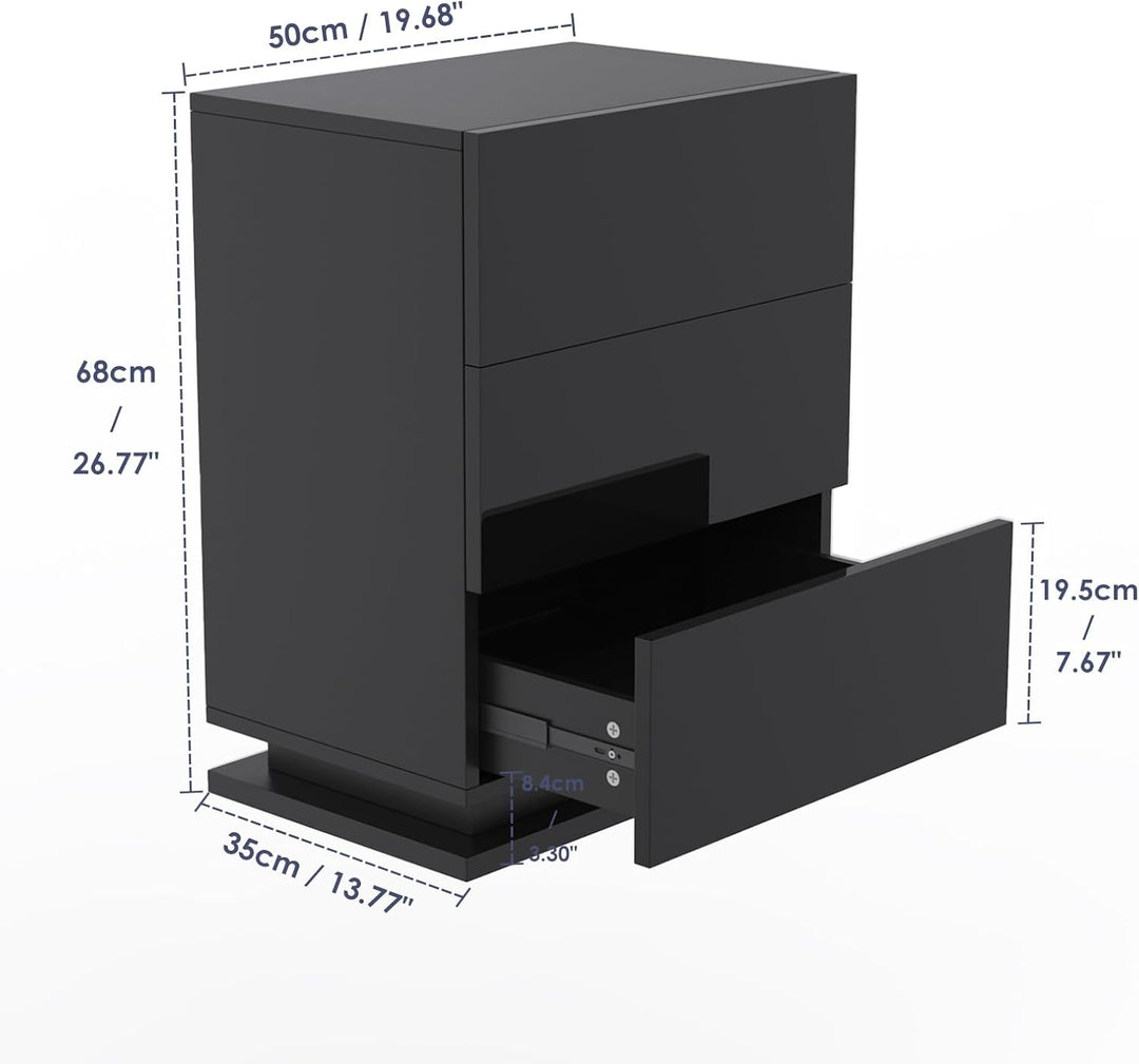 Lvhecforhm 2er Set Nachttisch Schwarz, Nachttische Hochglanz Front, Nachttisch Schwarz mit 3 Schubla