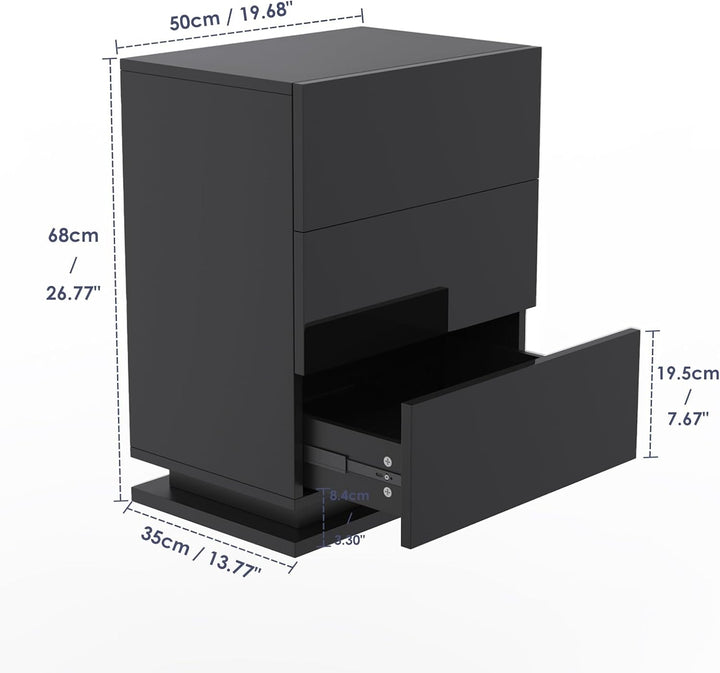 Lvhecforhm 2er Set Nachttisch Schwarz, Nachttische Hochglanz Front, Nachttisch Schwarz mit 3 Schubla