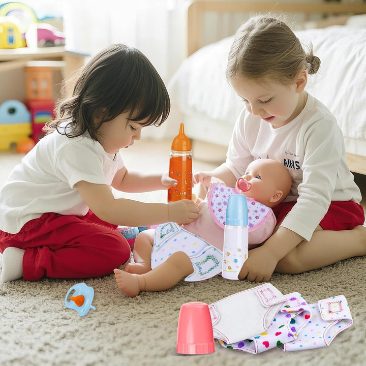 10 Stück Puppenflasche mit Milch Puppenschnuller Puppenlätzchen Puppenwindeln Puppenzubehör Magische