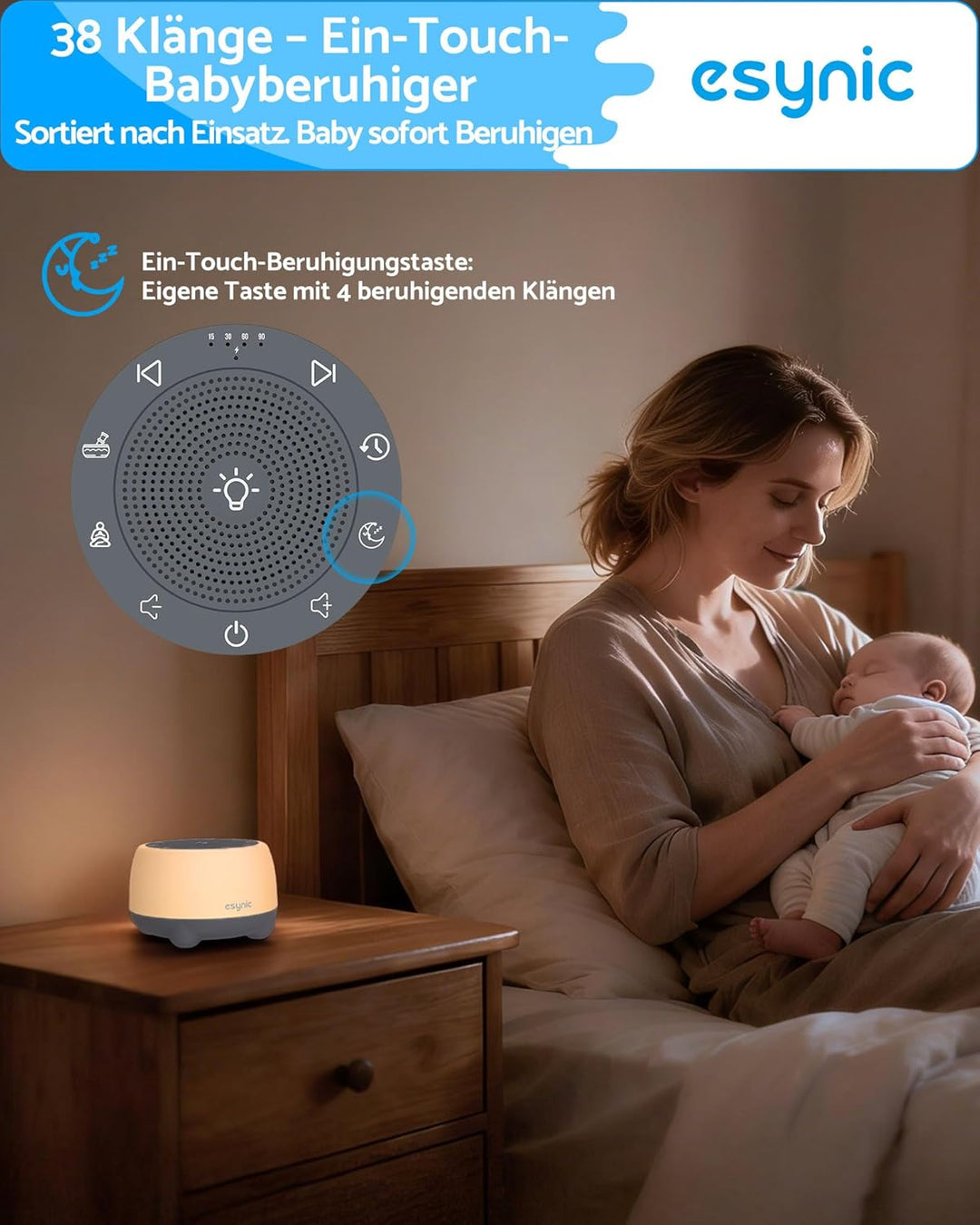 eSynic White Noise Machine Baby Weisses Rauschen Einschlafhilfe Sound Machine mit 38 Klänge Tibetan