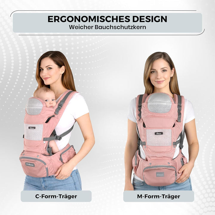 Babytrage mit Hüftsitz – Ergonomisch & Atmungsaktiv, Front- und Hüfttrage für Babys und Kleinkinder