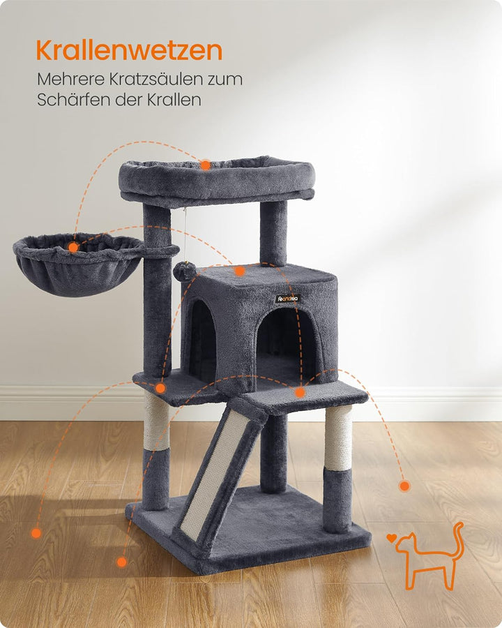 Feandrea Kratzbaum, 96 cm hoch, Katzenbaum mit grosser Plattform, Katzenkratzbaum mit Katzenhöhle, H