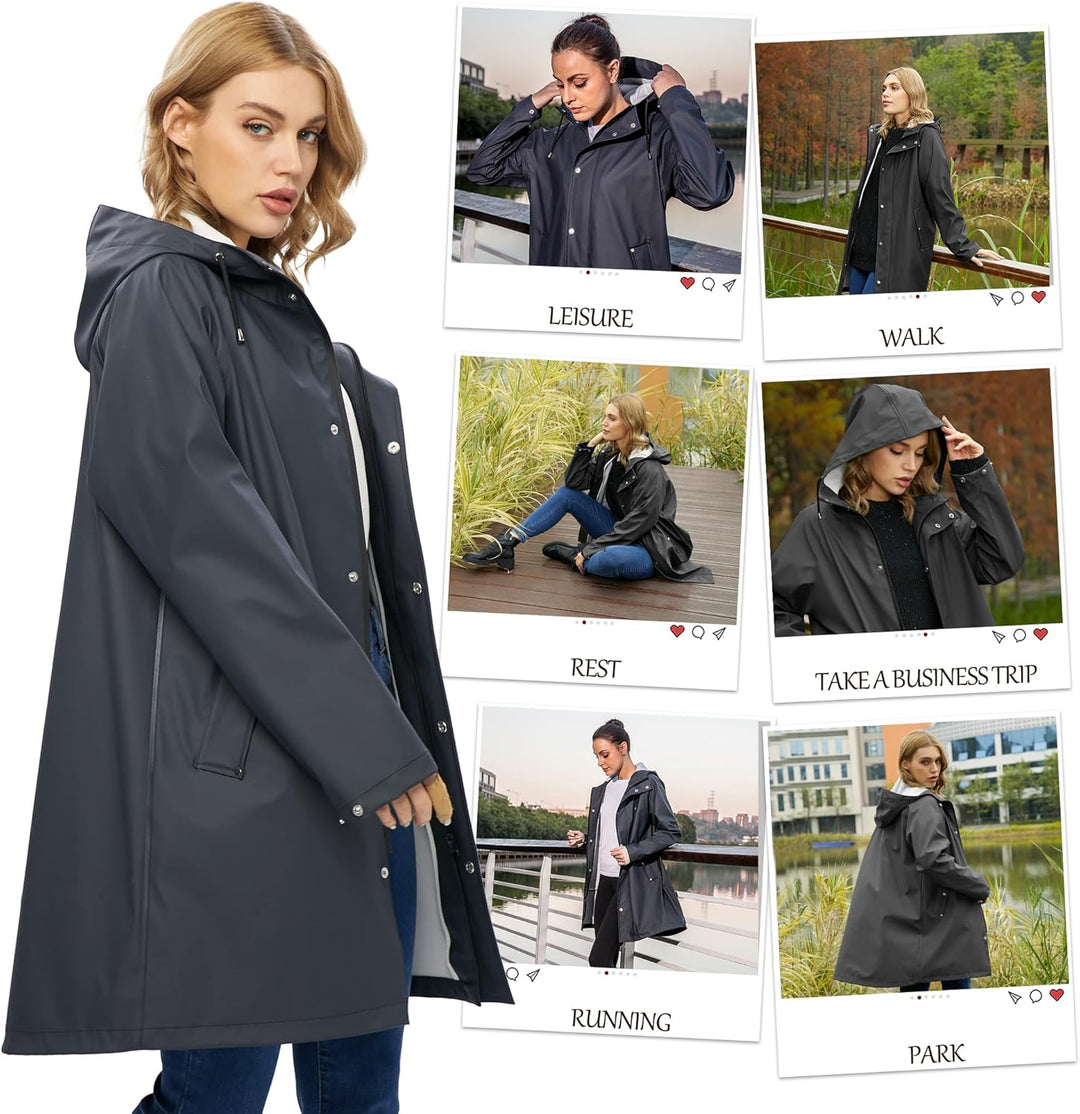 UNIQUEBELLA Regenjacke Damen Wasserdicht Regenmantel Mit Kapuze Winddicht Wetterfest Übergangsjacke
