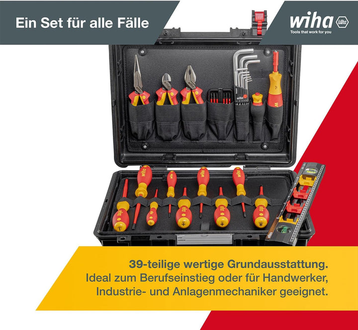 Wiha Lehrlingskoffer für Elektro-Installation 39-teilig VDE I Profi Montagekoffer Elektro (45257) I