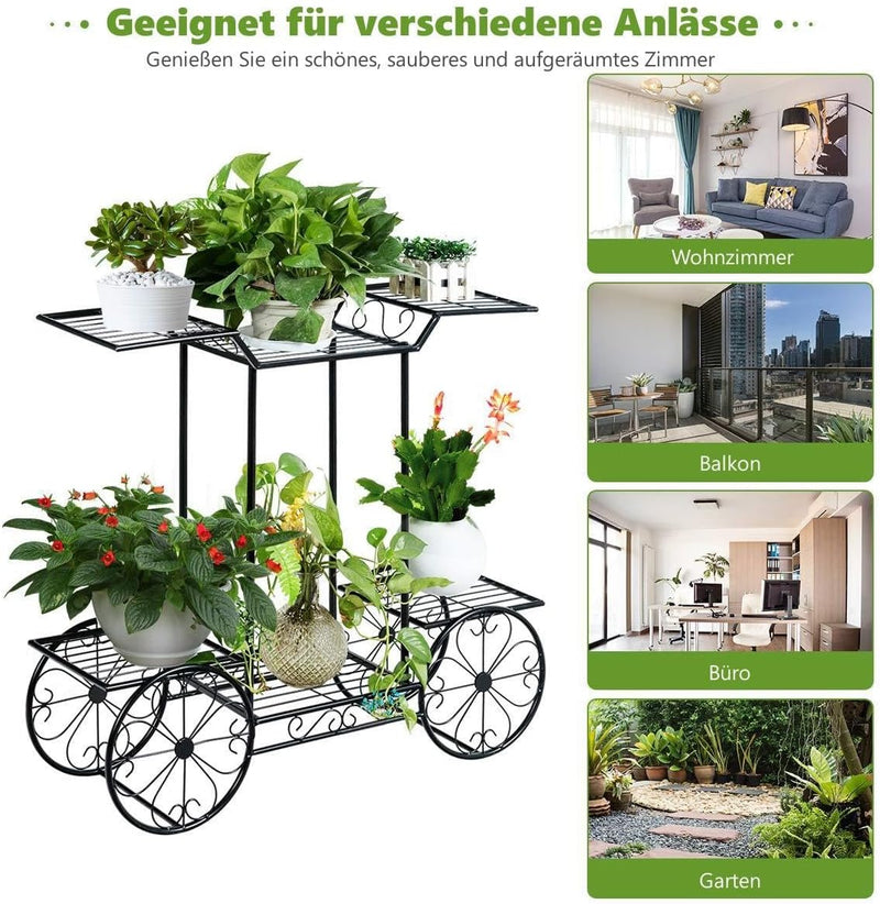 RELAX4LIFE Blumenregal aus Eisen, Blumenständer mit 6 Ablagen, freistehendes Pflanzenregal mit dekor