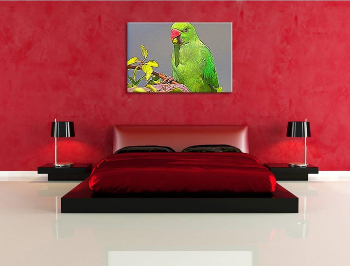 schöner Halsbandsittich beim Essen NewArt Format: 100x70 cm auf Leinwand, XXL riesige Bilder fertig