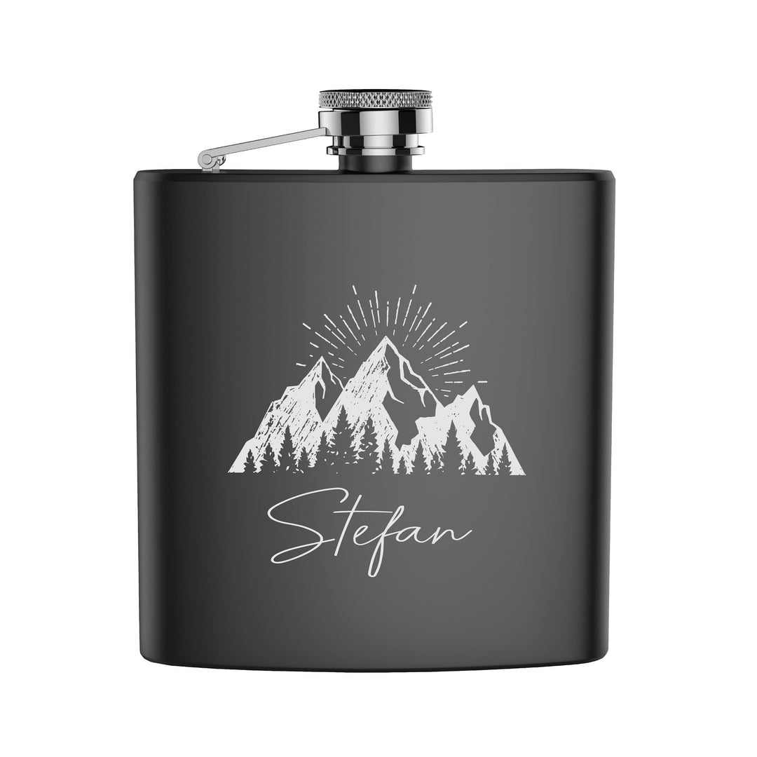 FORYOU24 Edelstahl Flachmann mit Gravur Der Berg Geschenk für Papa Opa Onkel Freund zu Weihnachten,