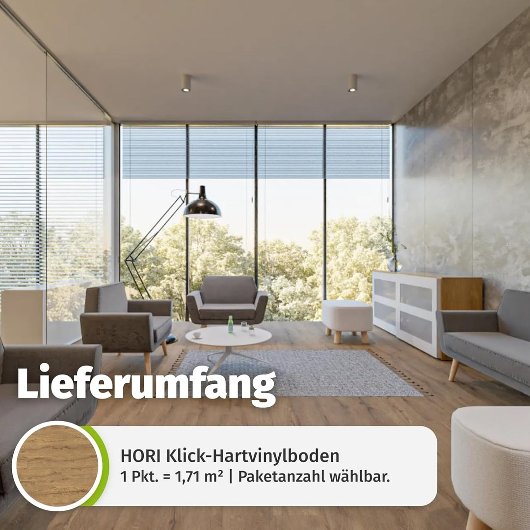 HORI Klick Hart Vinylboden aus hochwertigem SPC ohne PVC, Bamoral Castle, moderne Landhausdiele, 1,7