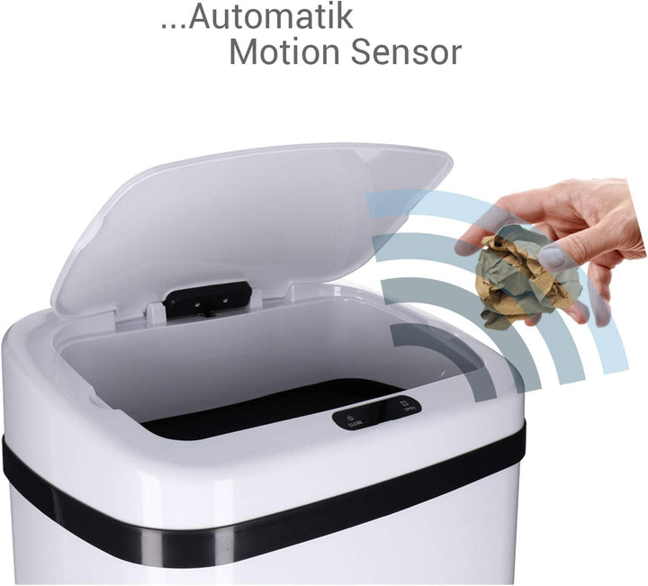 TP Sensor Müll-Eimer, Abfall-Behälter aus Edelstahl, automatischer Deckel, eckig, geruchsdicht, für