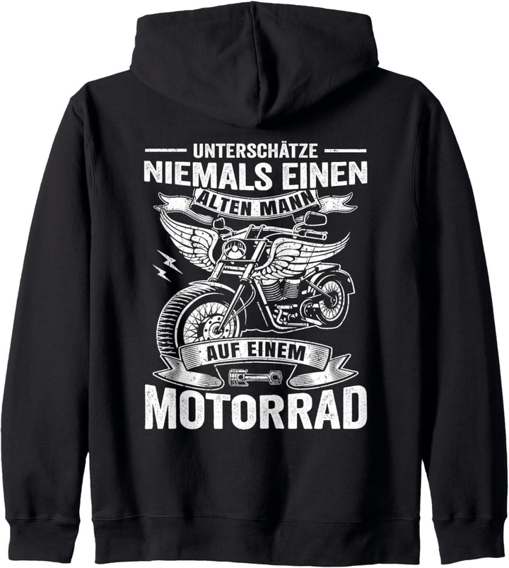 Unterschätze niemals einen alten Mann auf einem Motorrad Kapuzenjacke