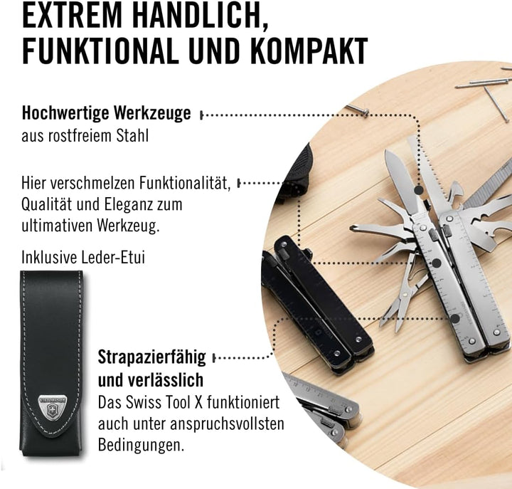 Victorinox Multifunktionstool, SwissTool, Multitool Messer, 26 Funktionen, Kombi-Spitzzange, Festste