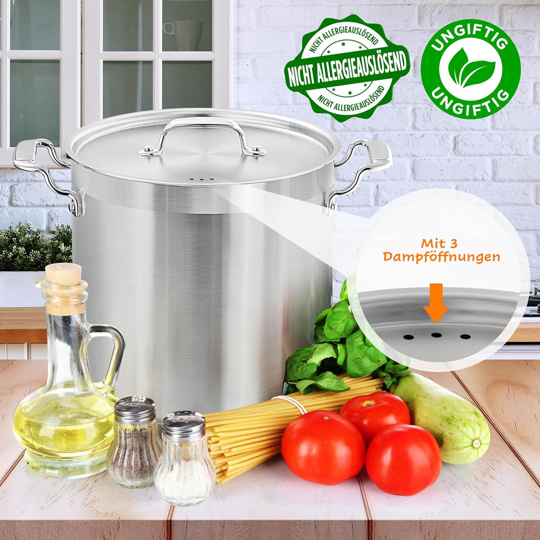 NutriChef Edelstahl Kochtopf 15,1L Induktion – Suppentopf mit Deckel, Profiqualität für Gastronomie