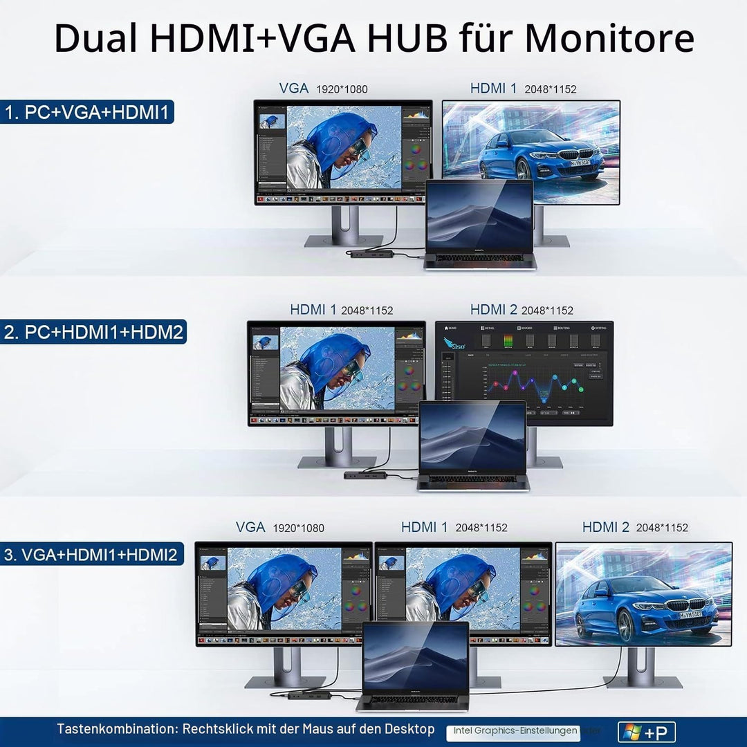 USB Docking Station Giq USB C Hub USB 3.0 to Dual HDMI VGA Adapter Triple Display Laptop Monitors Co