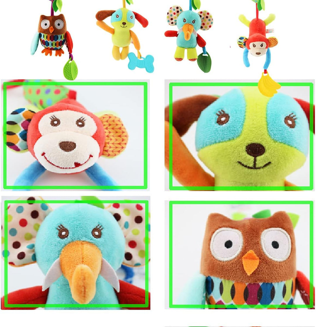 Evance Kinderwagen Spielzeug, 4Pcs Baby Hängespielzeug mit Rassel, Hängendes Rassel Spielzeug, Anhän