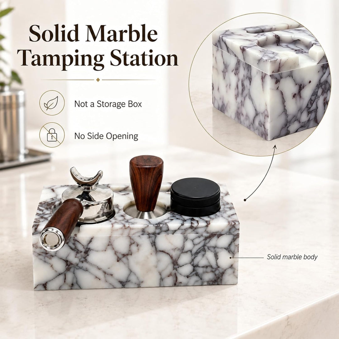 Espresso-Tamping-Station aus Naturmarmor, 51/53 mm | Massive Marmorstation für 51 mm und 53 mm Tools